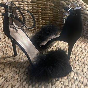 Black fluffy heels